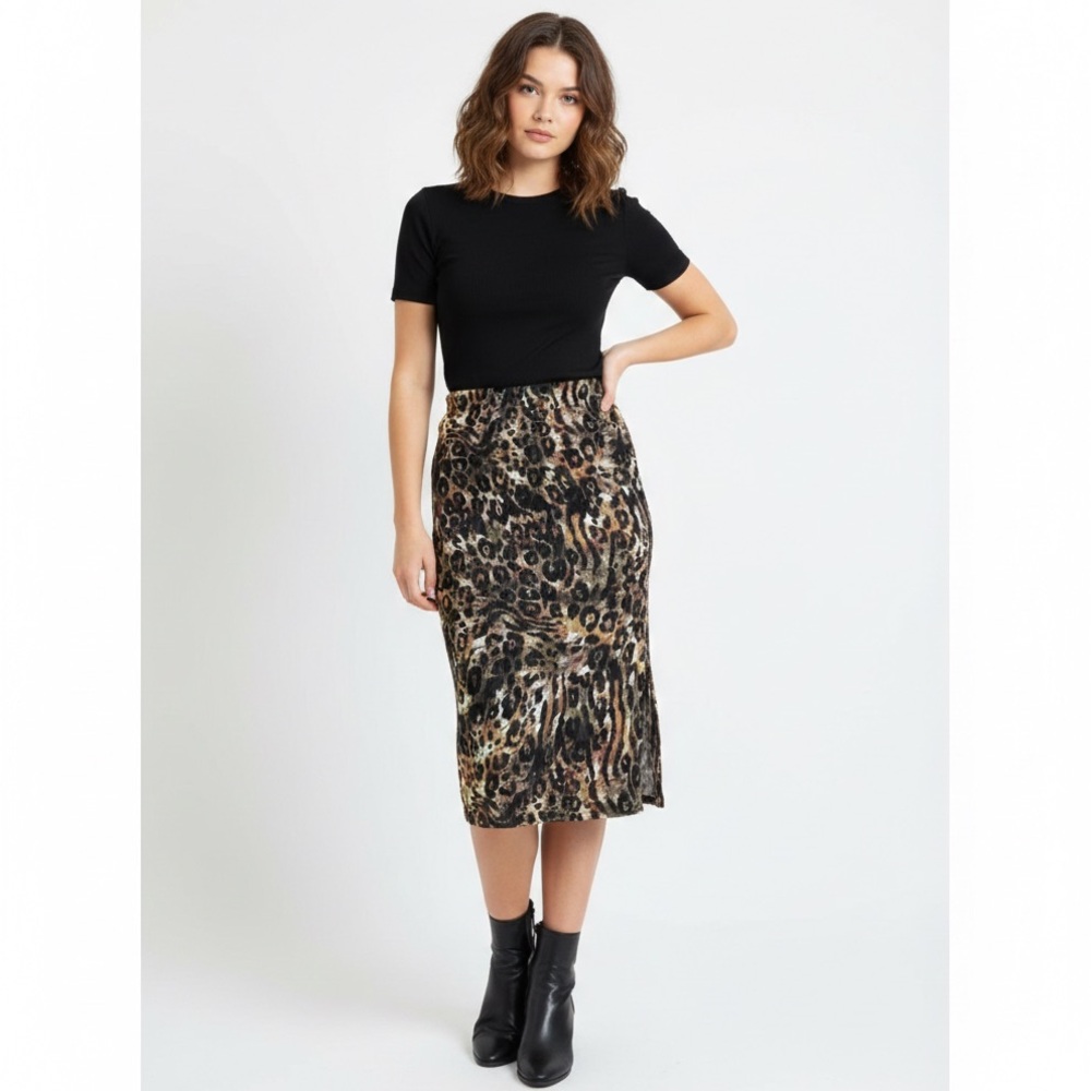 DKNY Animal Print Maxi Side Slit Elastic Waist Size Small